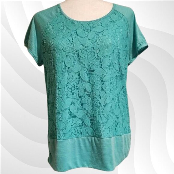 2/$20 I.N. Studio Green Short Sleeve Blouse Size XL | Casual & Stylish Top - Picture 1 of 5